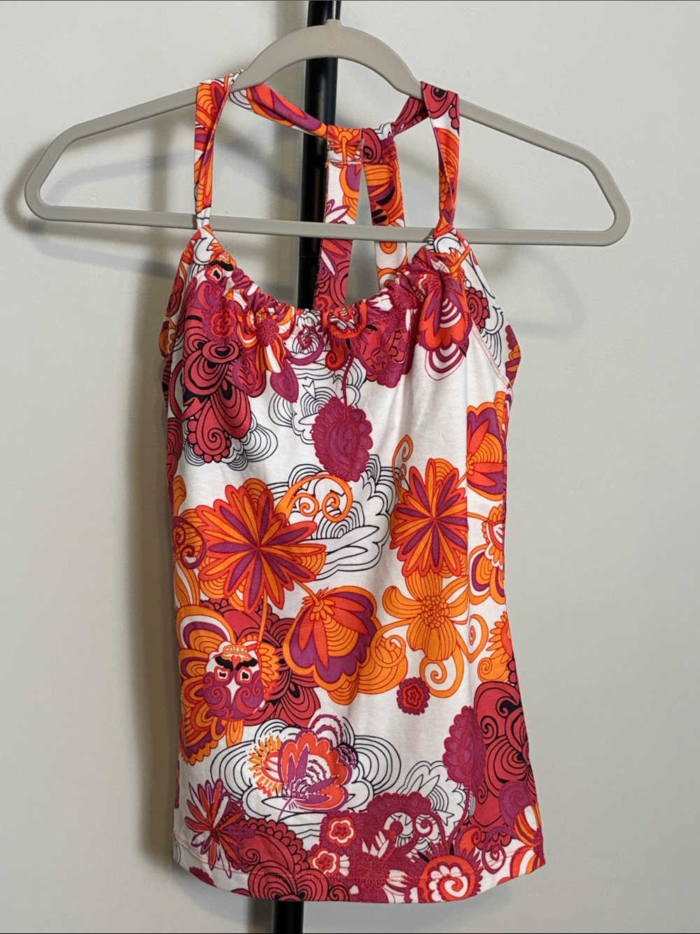 Prana Claret Flower Power Quinn Top Activewear Tank Shelf Bra Small